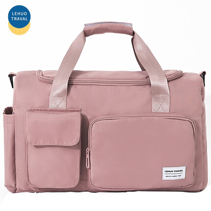 乐活旅行 大容量手提旅行包行李包男女短途出差运动健身背包女士折叠包便携出行旅行袋单肩包 粉色大号