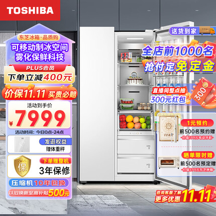 东芝（TOSHIBA） 雾语系列 双开门对开门高端电冰箱一级大容量风冷无霜变频家用制冰GR-RS618WE-PM151 荧纱白