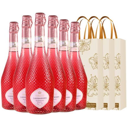 菲利宝莱金奖 法国进口起泡酒桃红甜白葡萄酒气泡酒果酒礼盒装无香槟杯 伊甸园750ml*6+3个双支礼袋