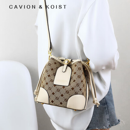 Cavion KoistCK女包新款单肩包女士时尚水桶包质感斜挎包包女包送女友生日礼物 米白色 送女友送老婆生日礼物