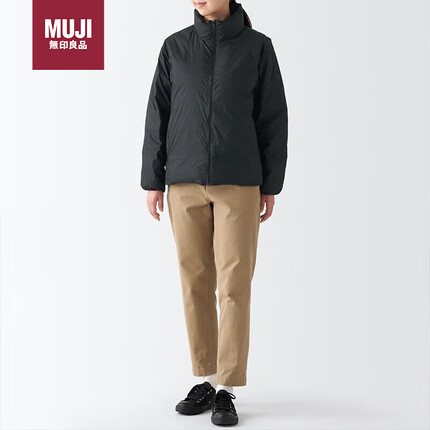 无印良品(MUJI)女式 便携式 立领羽绒夹克 BDC32C2A 黑色 M