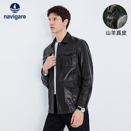 Navigare意大利小帆船真皮皮衣男山羊皮翻领夹克外套1336703522 L/50