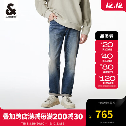 杰克·琼斯(JACK&JONES)冬季新款男士裤子直筒休闲百搭水洗牛仔裤长裤223432064 中牛仔蓝E39 165/74A/XSRW