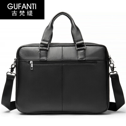 古梵缇公文包男 多功能横款男士商务公文包头层牛皮文件包手提包gfx-201 黑色 GUFANTI