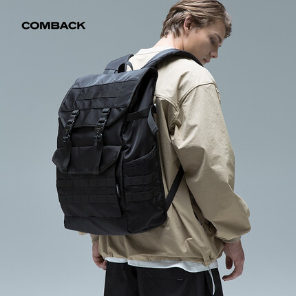 COMBACK双肩包国潮原创FIDLOCK磁力扣款大容量男女双肩包电脑包大学生休闲背包 黑色