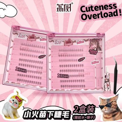 荔树小火苗下睫毛分段式嫁接假睫毛女自然仿真漫画款仙子眼睫毛 小火苗下睫毛【2】盒装+胶水镊子