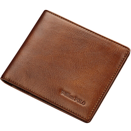 WILLIAMPOLO英皇保罗男士钱包新款真皮复古品牌男式小众设计简约软牛皮夹 深棕色