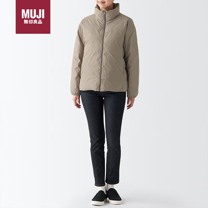 无印良品(MUJI)女式 便携式 立领羽绒夹克 BDC32C2A 浅棕色 XL