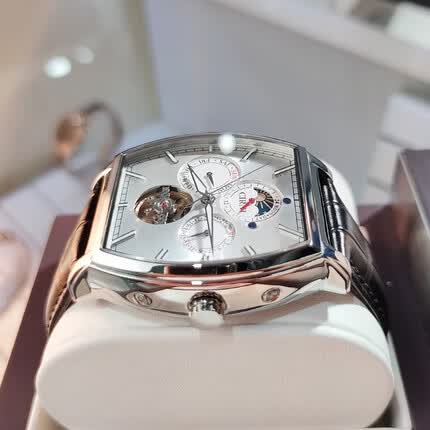 西亚尼方形手表男机械表全自动多功能复古镂空飞轮瑞士风格品牌防水运动大表盘表 黑皮白面 CIRNI