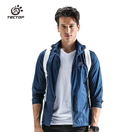 探拓（TECTOP）皮肤风衣 户外情侣款轻薄透气可收纳男皮肤风衣防晒衣 JL3009 男款湛蓝XXL