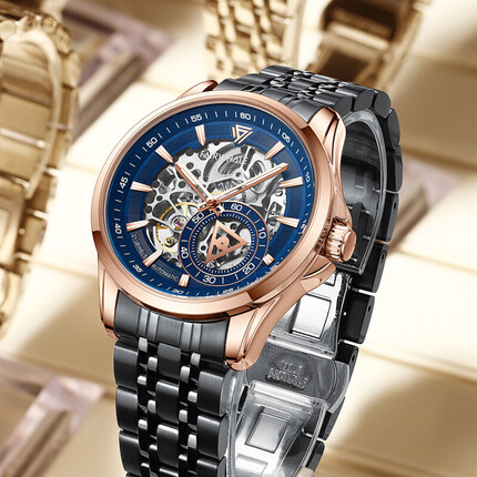 马克华菲手表男士镂空夜光时尚全自动机械表雕花飞轮瑞士潮流腕表FW-6220-4初高中学生手表 FAIRWHALE