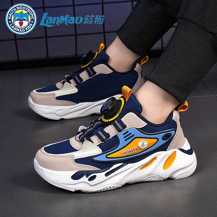 蓝猫儿童旋转扣童鞋春秋季新款时尚免系带轻便中大童学生运动休闲童鞋 深蓝 37