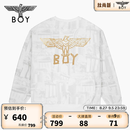 BOY LONDON潮牌针织圆领套头卫衣BF风冬季新款烫金印花白色上衣N03013 白色 L