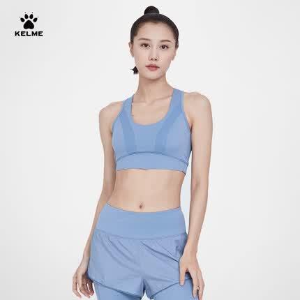 KELME/卡尔美 运动内衣瑜伽背心透气聚拢健身中强度文胸跑步训练防震bra 6213NY2001 灰蓝色 L【165/88A】