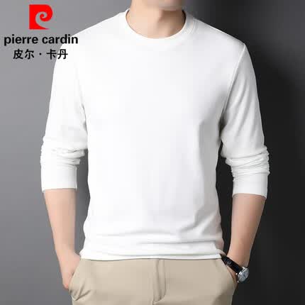皮尔卡丹(pierre cardin)长袖t恤男士秋冬季德绒保暖内搭上衣中青年圆领纯色基础款打底衫