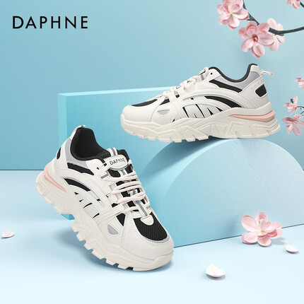 达芙妮（DAPHNE）运动鞋女2023春夏季鞋子女透气新款休闲学生老爹鞋女百搭增高 米黑色 40