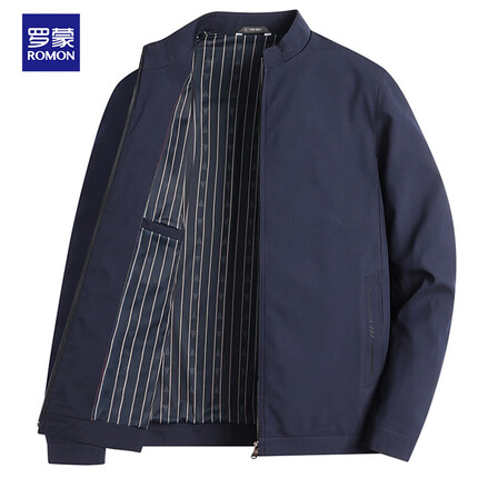 罗蒙夹克男士外套立领商务休闲弹力茄克衫爸爸装中青年男装 藏青3XL