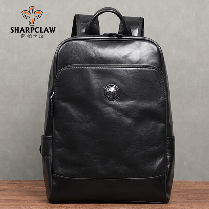 萨帕卡拉背包头层牛皮休闲男士双肩背包休闲包电脑背包旅行包 黑色 SHARPCLAW