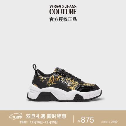 范思哲Versace Jeans Couture女士Garland休闲鞋 黑色印花 37礼物