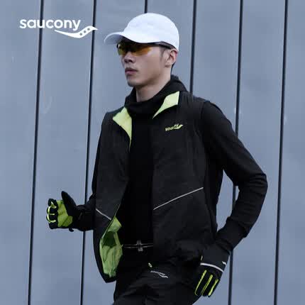 Saucony索康尼秋冬季户外防风休闲保暖舒适男子厚马甲外套正黑色L