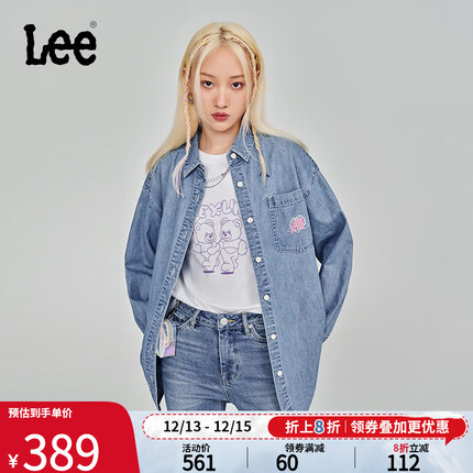 Lee23秋冬新品舒适版中蓝色翻领女牛仔衬衫潮流LWT0073155FQ-638 中蓝色 M