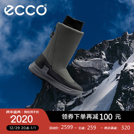 爱步(ECCO)雪地靴女 女鞋秋冬23新款防滑耐磨中筒靴加绒保暖女靴 赛冬420203 黑色/磁石灰42020350839 39