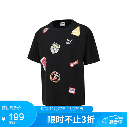 彪马(PUMA)【尺码偏大】男女同款 短袖T恤 623248-01黑色 亚洲码M(175/96A)
