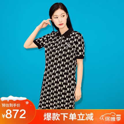 MLB复古老花满印翻领连衣裙3FOPM0233-50BKS-S纽约洋基队/黑色