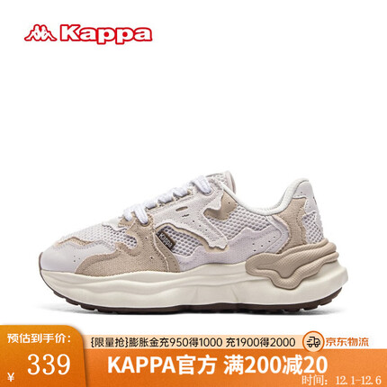KAPPA卡帕女鞋复古跑鞋子女2023新款运动鞋透气网孔拼接休闲鞋老爹鞋男 月灰色/牛津棕 38