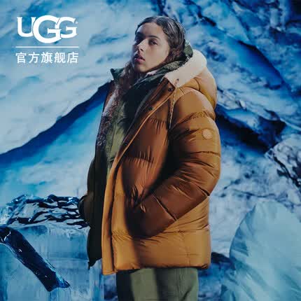 UGG冬季新款男士休闲舒适连帽拉链保暖羽绒夹克外套 1148910 CHE | 栗色 S