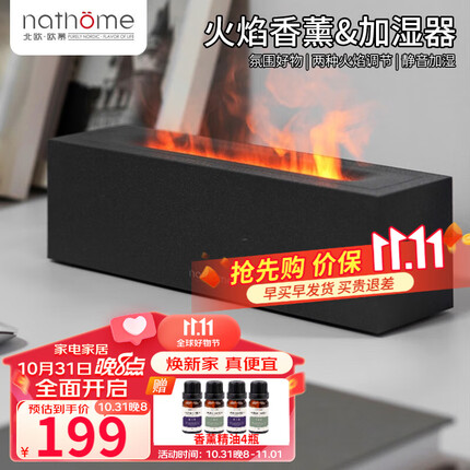 北欧欧慕（nathome）香薰机仿真火焰加湿器双色切换卧室家用办公室宿舍氛围夜灯桌面迷你低噪空气增湿机 红蓝双色 泥炭灰 NJS003