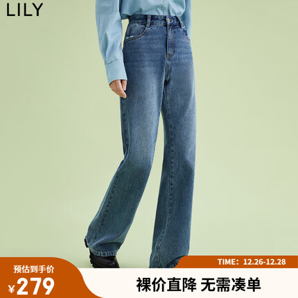 LILY【商场同款】2023春新款女装复古时尚通勤气质修身喇叭牛仔裤 419牛仔蓝 M