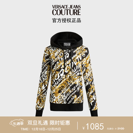 范思哲Versace Jeans Couture女装 女士薄绒连帽卫衣 黑色 M礼物