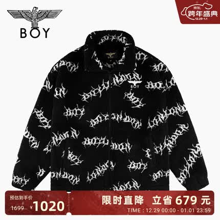 BOY LONDON秋冬情侣款夹克黑白羊羔绒荆棘印花朋克时尚潮流保暖外套N23006 黑色 L