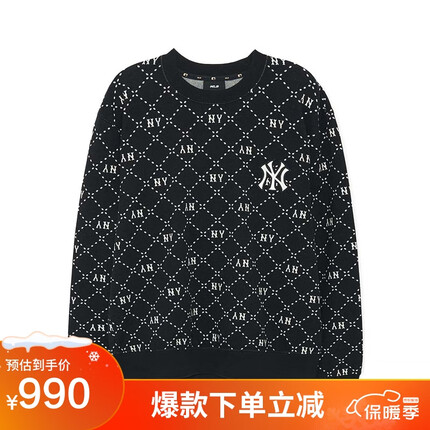 MLB卫衣男女情侣简奢钻石老花圆领套头刺绣外套3AMTM0134-50BKS-L
