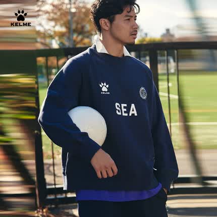 卡尔美（KELME） × WIND AND SEA 潮牌联名款圆领卫衣男2023秋季新款磨毛套头衫 深蓝色 XL