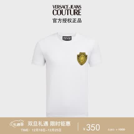 范思哲Versace Jeans Couture男装男士太阳神刺绣短袖T恤 白色 S礼物