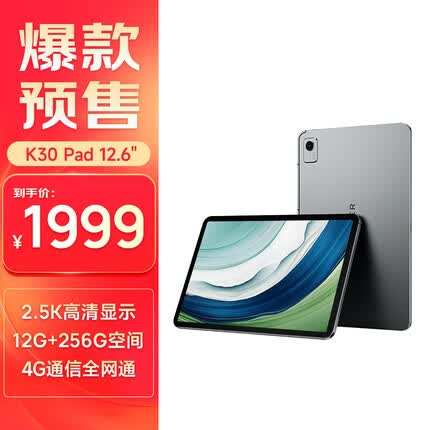联想异能者 生态品牌 12.6英寸 4G通话全网通游戏娱乐TUV爱眼云平板2.5K IPS屏12G+256G K30太空灰