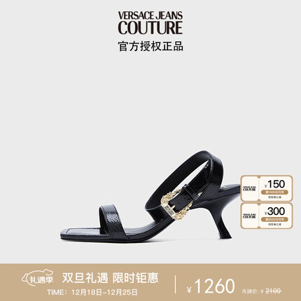 范思哲Versace Jeans Couture23春夏女士低跟绑带凉鞋 黑色 39礼物
