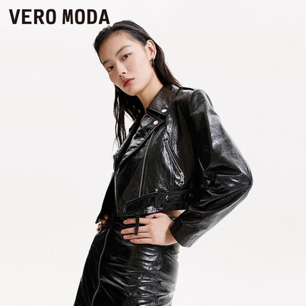 VEROMODA皮衣女2023新款休闲百搭复古时尚羊皮衣套装 S57黑色-皮衣 165/84A/M