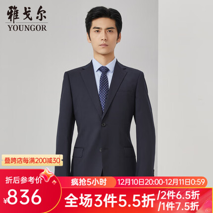 雅戈尔（YOUNGOR）套西上衣男03F1款两粒单排扣外套标准版商务西服羊毛混纺商场同款 藏青 180/104A
