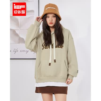 IEF/爱依服2023新款秋季美式复古字母设计感中卫衣4918A-B1003-B- 卡其 均码