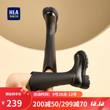 海澜之家（HLA）厚底V口长筒骑士靴女靴高筒靴女长靴HDAXZW4ACR029 黑色37