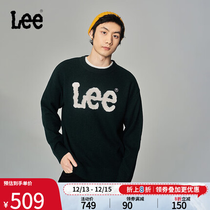 Lee韩国设计舒适版型黑色男女同款毛衣潮流LUT006381203-821 绿色 M