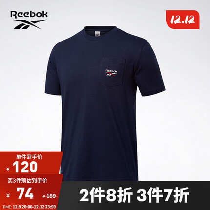 Reebok锐步官方情侣款TEE纯色休闲基础LOGO款舒适圆领经典短袖T恤 FT7373_藏青色 A/M