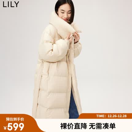 LILY2022冬新款女装气质通勤洋气别致宽松厚实蓬松长款羽绒服外套 731杏仁色 L