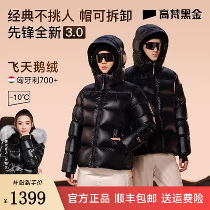 高梵黑金鹅绒服先锋3.0亮面5格羽绒服2023年新款男女同款冬季厚外套 黑色 2XL