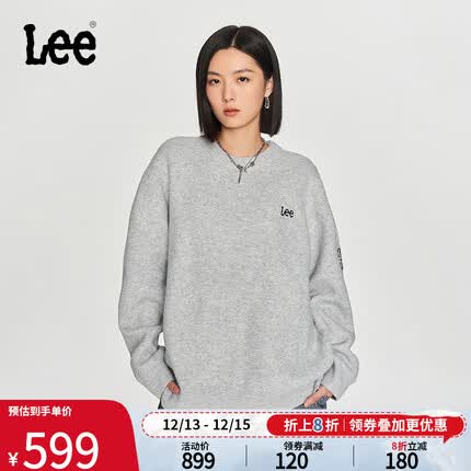 Lee韩国设计23秋冬新品宽松版多色圆领针织套头毛衣潮流LUT00638 灰色 M