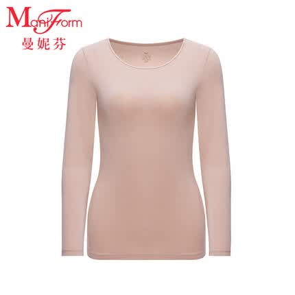 曼妮芬舒适简约秋衣女士柔软轻暖衣圆领上衣20210473