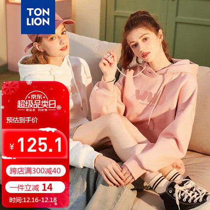 唐狮(TonLion)2023卫衣女宽松连帽oversize上衣外套帽衫 加绒款/雾霾粉 M